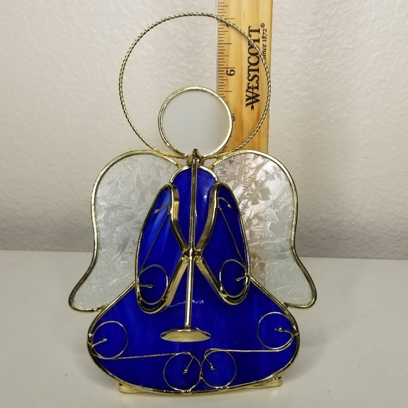 Stained Glass Angel Tea Light Candle Holder Blue Gold Holiday Christmas Angel - Picture 8 of 10